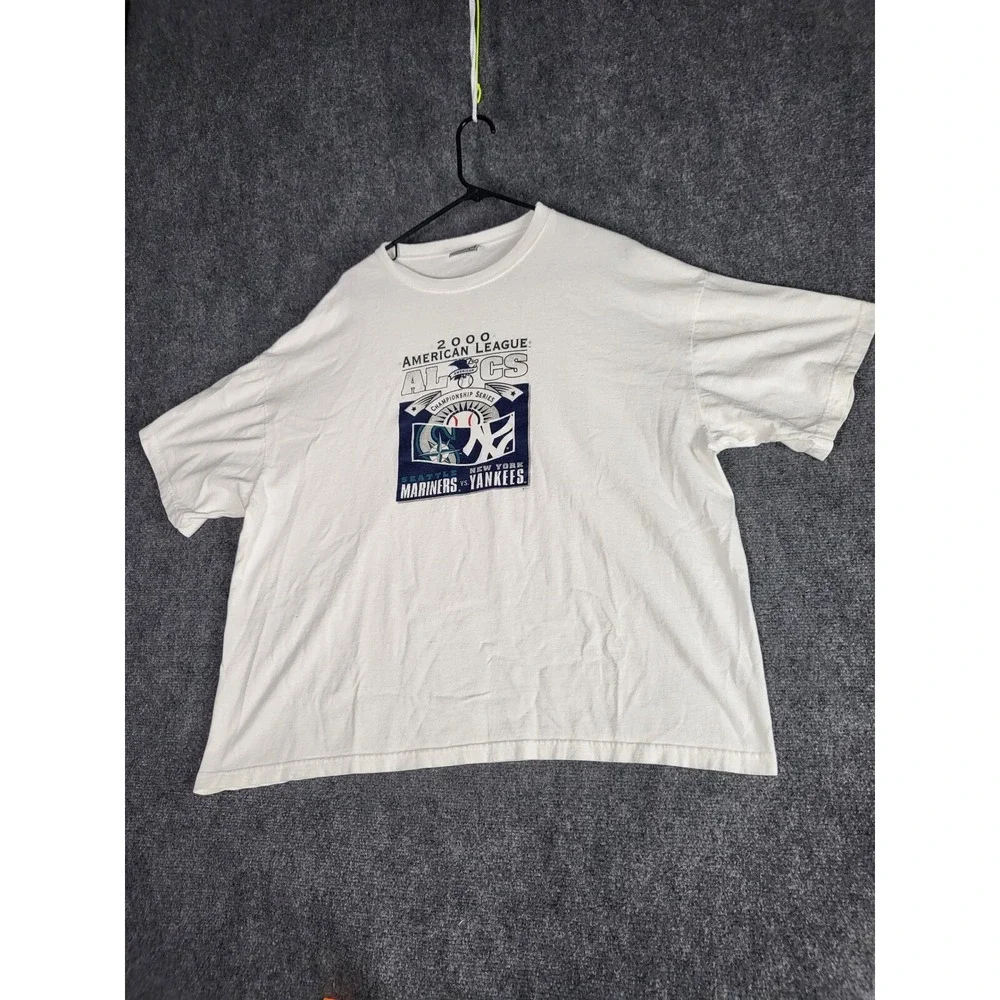 VTG 2000 ALCS Mariners Yankees Gear For Sports Mens XXL White‎ Graphic T-Shirt